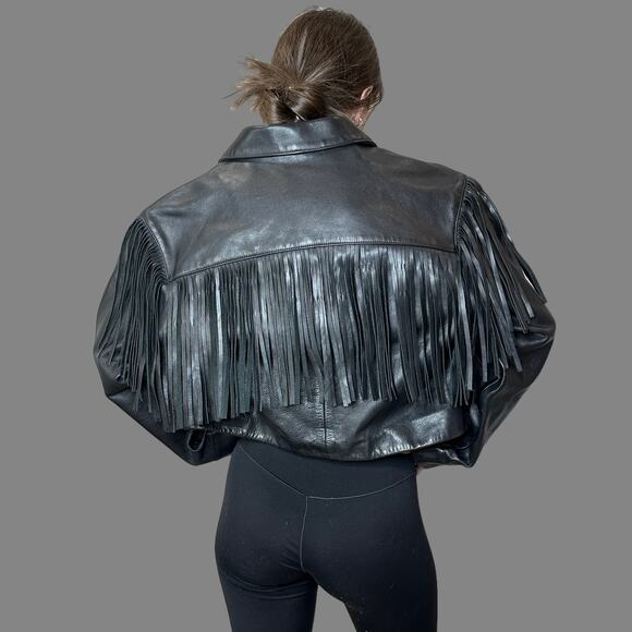 Re/Done Black Leather Fringe Jacket Drop Shoulder Women's Small NWOT - Picture 2 of 16
